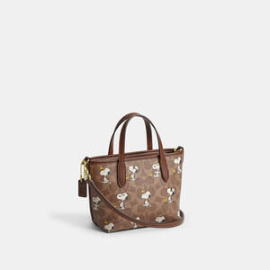 Coach X Peanuts City Mini Tote Bag In Signature Canvas With Snoopy Print